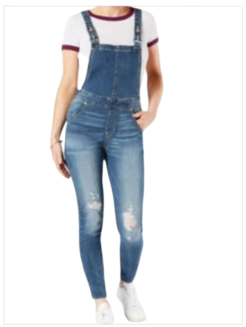 Denizen Levi’s Skinny Denim Overalls Jegging Jumpsuit Distressed Blue Sz 4
